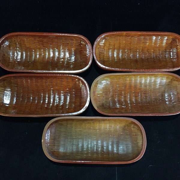 S0069 Japanese Bamboo Hot Towel OSHIBORI Stand Set Vintage 5pc Lacquerware