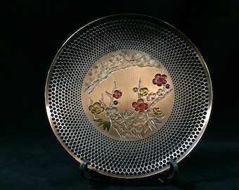N1852 Vintage Japanese Decorative Plate Shochikuibai Crane Artwork Interior