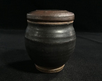 K0646 Japanese Vintage Pottery Lidded Jar Wabi Sabi Ceramic Tea Caddy Zen