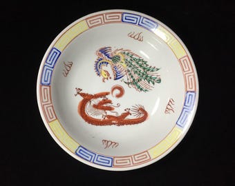 O1677 Vintage chinesischen Stil Schüssel Dragon Phoenix signiert Geschirr Art