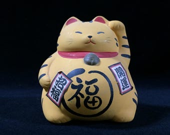 K1618 Salvadanaio vintage Maneki Neko Gatto portafortuna Scatola di denaro in ceramica giapponese Portafortuna
