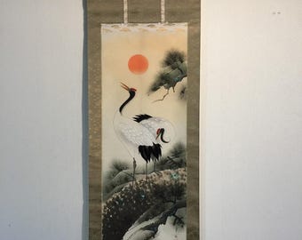 L1654 日本製ヴィンテージ掛け軸 掛軸 手描きシルク 鷹 松 - Etsy 日本