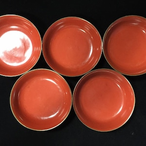 A1002 Japanese Sweets Plate Set 5pc Vintage Lacquerware SENCHA Simple