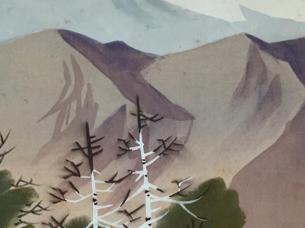 Z1427 日本のヴィンテージ 掛軸 掛軸 手描き シルク 風景画 - Etsy 日本