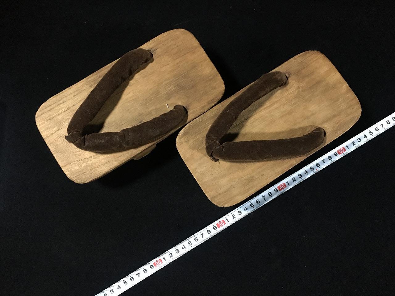 N1044 Vintage Japanese Geta Sandals Clogs Brown Strap Kimono