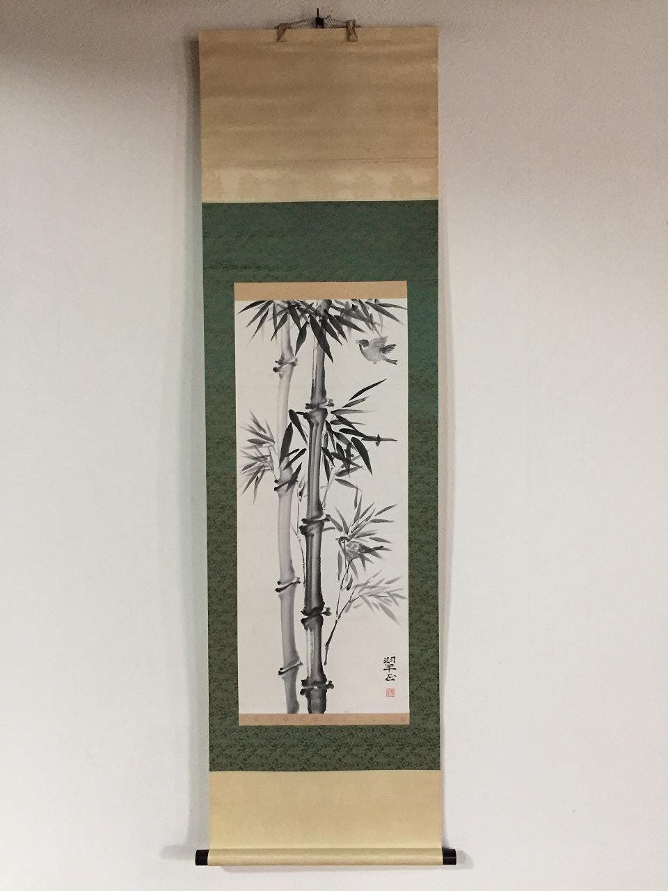 S0688 日本製ヴィンテージ掛け軸 掛軸 手描き紙 竹 - Etsy 日本