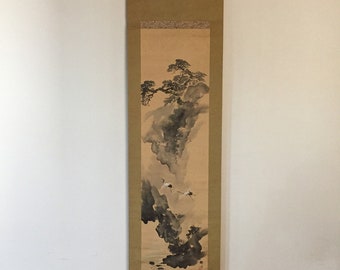 T1752 Japanese Vintage Hanging Scroll KAKEJIKU Hand Paint Paper Landscape