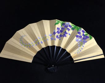 Q0990 Japanese Folding Hand Fan SENSU Vintage GEISHA Interior Wisteria Flower