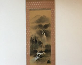 T1731 Japanese Vintage Hanging Scroll KAKEJIKU Hand Paint Silk Landscape