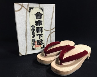 Q0288 Vintage Japanese Traditional Geta Sandals Red Thong Kimono Shoe With Box