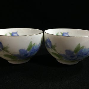 K0964 ヴィンテージティーカップ2個セット 青い花柄 白磁 煎茶