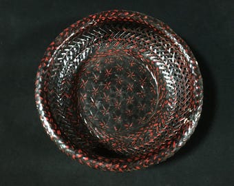 K03032 Japanese Vintage Basket Lacquerware Fruit Bowl Art Craft Interior