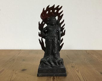 O0487 Estátua de Buda Japonesa Vintage Fudo Myoo Naritasan Interior em Pé