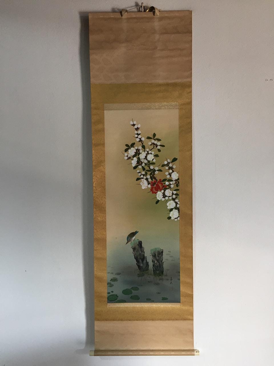 S1939 日本製 ヴィンテージ 掛軸 手彩色 シルク 花鳥 - Etsy 日本