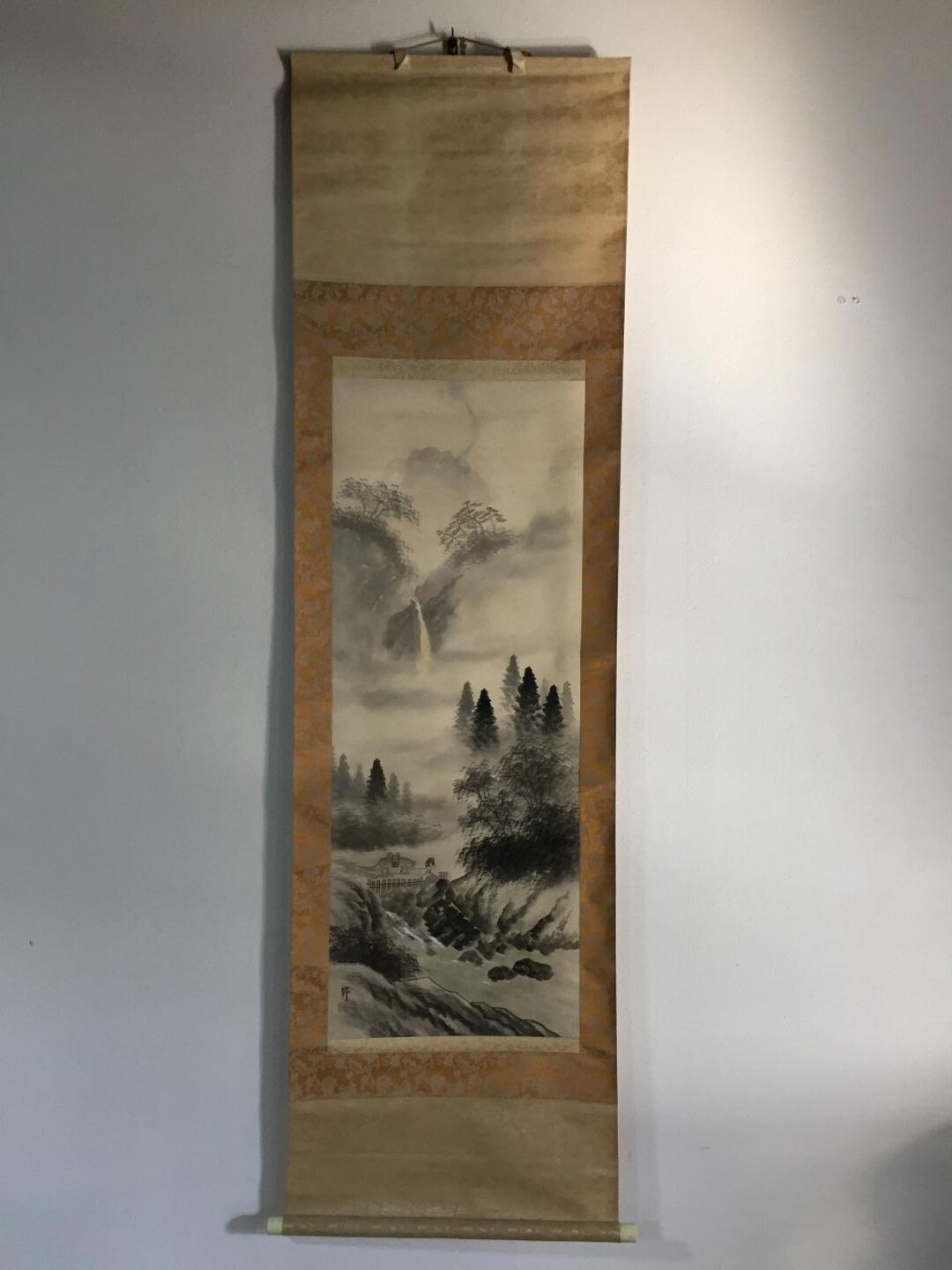 L1338 ヴィンテージ 日本掛け軸 手描き風景画 絹 - Etsy 日本
