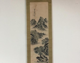 S0686 Japanese Vintage Hanging Scroll KAKEJIKU Hand Paint Paper Landscape