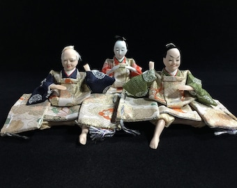 P0330 Vintage Japanese Hina Doll Man Figure Set 3pc Girls Festival Kimono Art