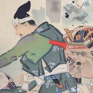 R1492 Japanese Vintage Hanging Scroll KAKEJIKU Hand Paint Silk Samurai