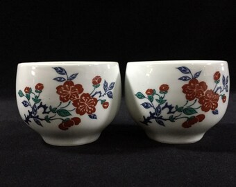 K1039 Vintage Japanese Porcelain Tea Cups Floral Yunomi Green Tea