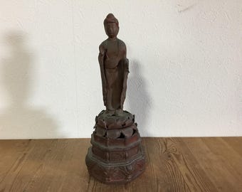 O0527Vintage Japanese Buddhist Shrine Altar Buddha Statue Sculpture Fig