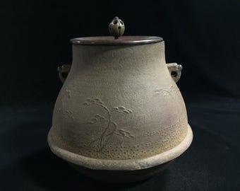 Q1055 Japanese Iron Tea Ceremony Hot Water Pot CHAGAMA Vintage Lidded Handle