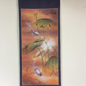 P0063 Vintage japansk koifiskrulle Kakejiku handmålad papper Lotuskonst