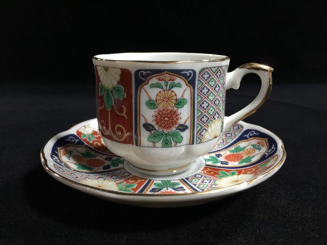 J0253 Japanese Vintage Porcelain Tea Cup Saucer Set Floral Gold Trim ...