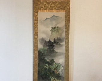 S1170 Japanese Hanging Scroll KAKEJIKU Vintage Hand Paint Silk Landscape