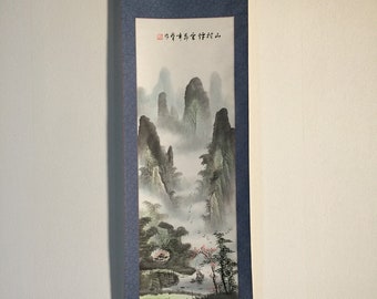 R0464 Japanese Hanging Scroll KAKEJIKU Vintage Hand Paint Paper Landscape KANJI