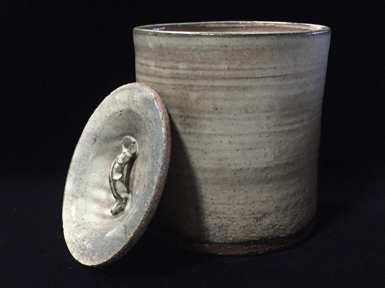 古い蓋物・陶器・陶芸・茶道具・水差し 茶器/茶道具 水指（水差し）】 信楽焼き 耳付 高橋楽斎窯 （共蓋