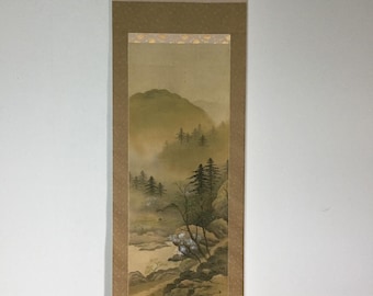 L1469 ヴィンテージ日本の掛け軸 風景画 クリフペーパー - Etsy 日本