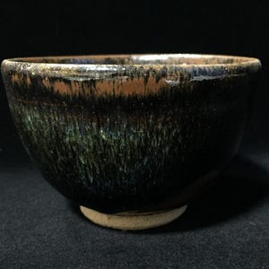 I1802 Japanese Vintage Tenmoku Matcha Tea Bowl Hare's Fur Glaze Pottery Art