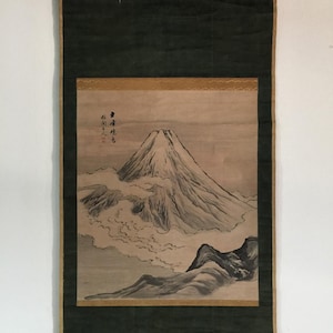 M1092 Rotolo giapponese d'epoca appeso KAKEJIKU dipinto a mano su carta paesaggio