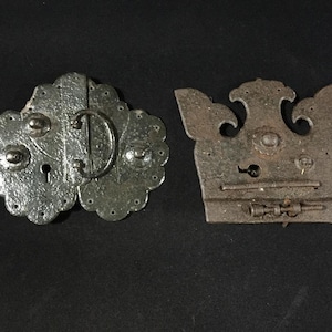 J1091 Japanese Vintage Decorative Lock Plate Tansu Hardware Antique Chest 2pc