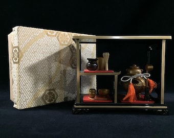 O0379 Vintage Japanese Hina Doll Accessory Miniature Tea Ceremony Set Boxed