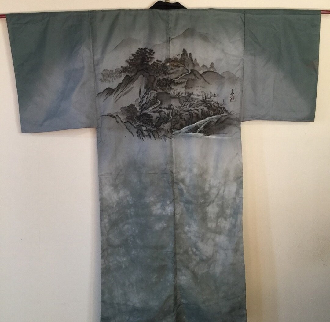 P0865 Japanese Vintage Kimono / Naga Juban Long Undershirt Landscape