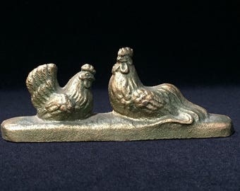 K0021 Japanischer Vintage Hahn Huhn Briefbeschwerer Gusseisen Figur Metall Kunst