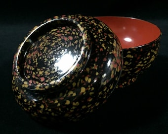 I0225 Tampa da tigela de sopa de madeira japonesa vintage Tsugaru Nuri Lacquerware Kara Nuri