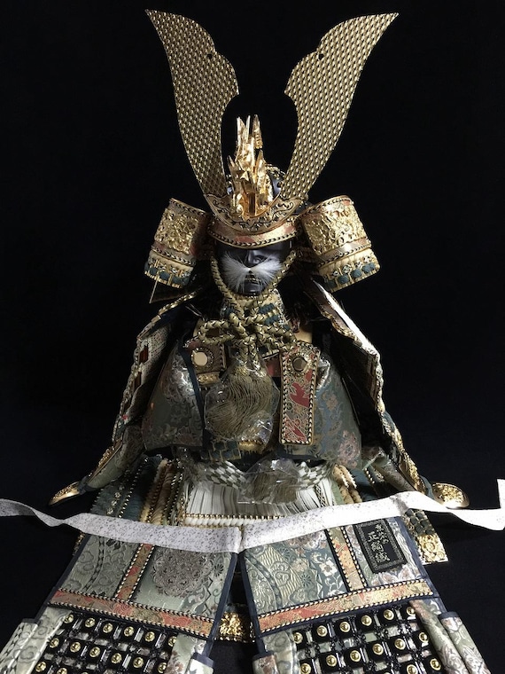 O0576vintage Japanese Samurai Armor Kabuto Helmet Doll Boys