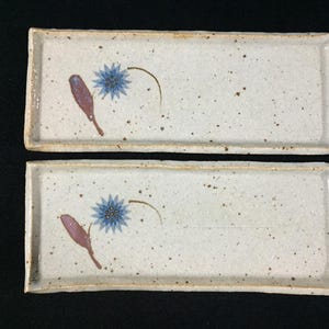 K1625 Vintage Japanische Studio Keramik Lange Rechteckige Sushi Teller 2er Set
