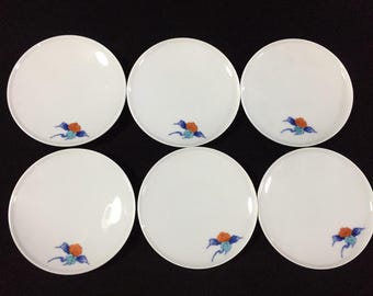 L1053 Vintage Japanse porseleinen borden schotelset Lot 6-delig bloemen Nabeshima