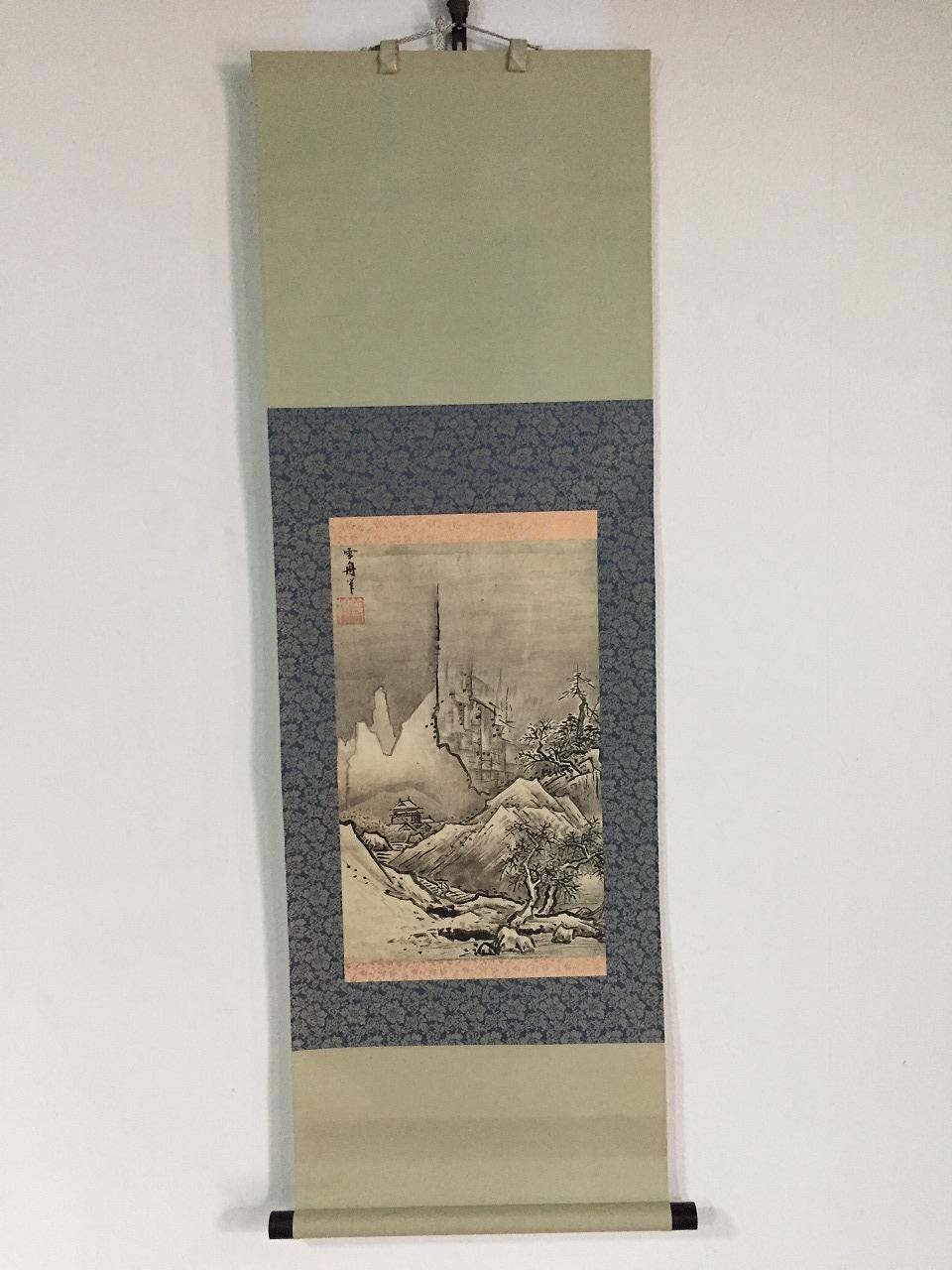 掛け軸　風景 ［京都秋の風景図］双幅 紙本　木箱無し！ 真作/秋錦/雪景山水帰樵図/布袋屋掛軸HJ-180