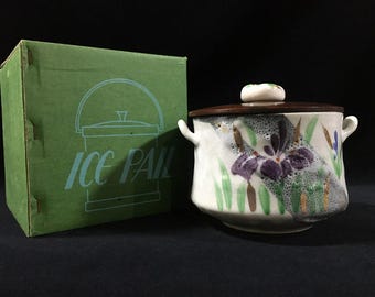 J0905 Japansk vintage keramik ishink keramik iris blommönster barredskap ask