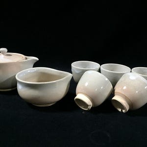 M0842 service à thé Hagi Ware Sencha vintage, pot en céramique japonaise, tasse signée