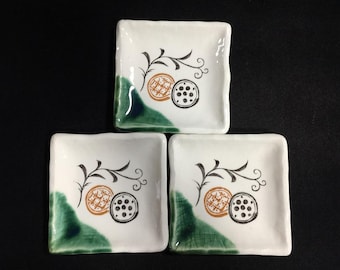 M0241 Vintage Japanese Pottery Square Appetizer Small Plates Tableware