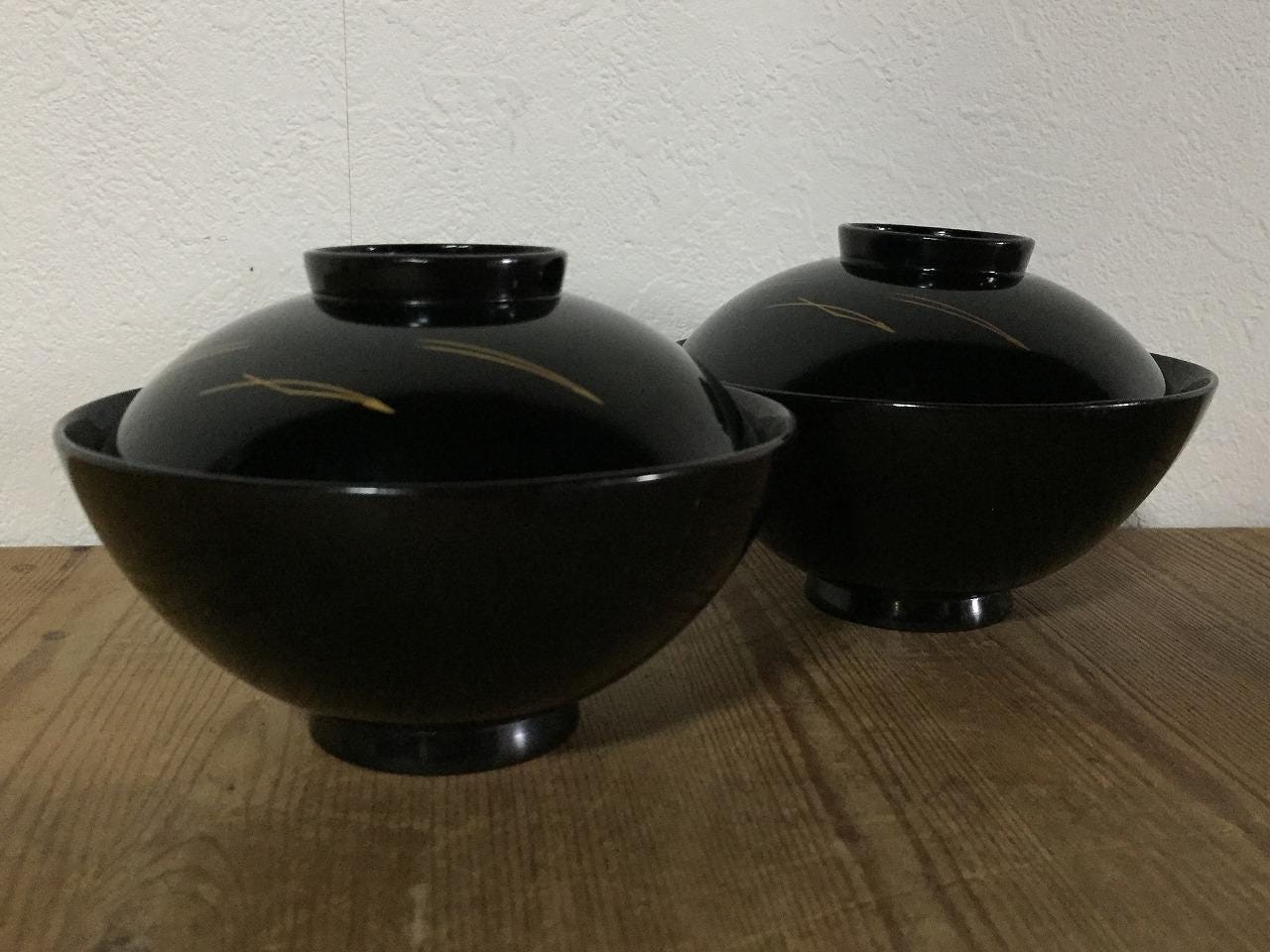 工芸品 Bowl N1976 Vintage Japanese Lacquer Wood Bowl Set With Lid Red Black