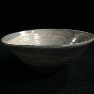 K0245 Japanese Vintage Matcha Tea Bowl Flat Chawan Pottery Wabi Sabi Zen Art