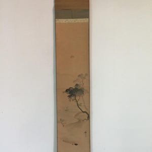 L1485 Rotolo giapponese d'epoca appeso KAKEJIKU dipinto a mano su carta paesaggio