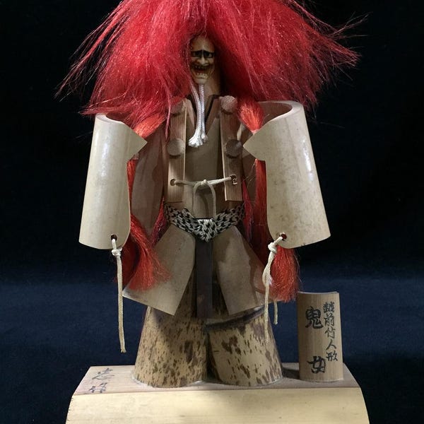 J0842 Muñeca japonesa vintage de bambú Echizen Noh Demon Hannya Kijo Arte popular