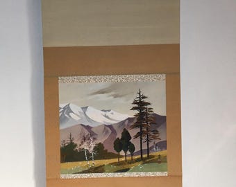 Z1427 日本のヴィンテージ 掛軸 掛軸 手描き シルク 風景画 - Etsy 日本